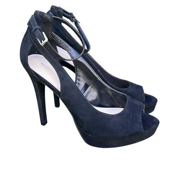 Marc Fisher Black Suede Mary Jane Peep Toe High Heels Women's 8 1/2 M - Picture 1 of 15